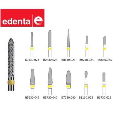 Edenta TC Cross Cut Burs - Superfine - Yellow Band - 1pc - Options Available